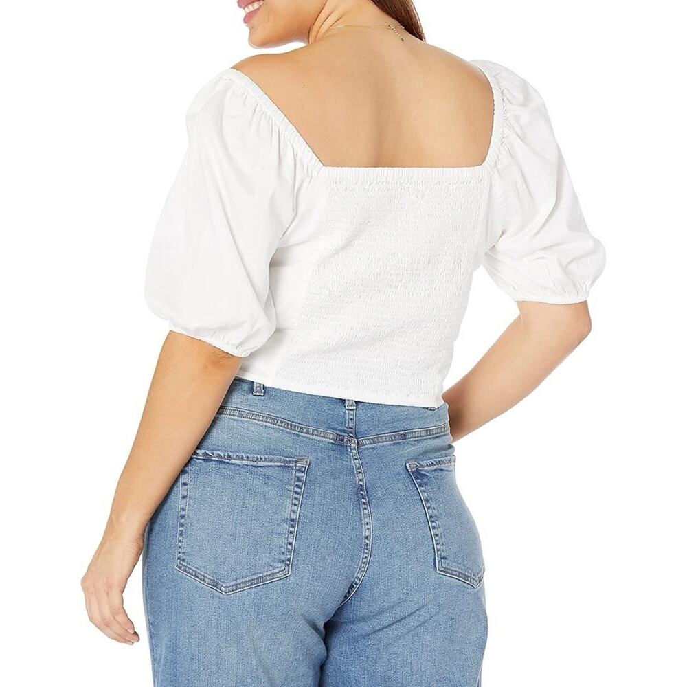 THE DROP Annie Sweetheart Puff Sleeve Smocked Back Top White 2XL Plus Size NWT - Picture 4 of 8